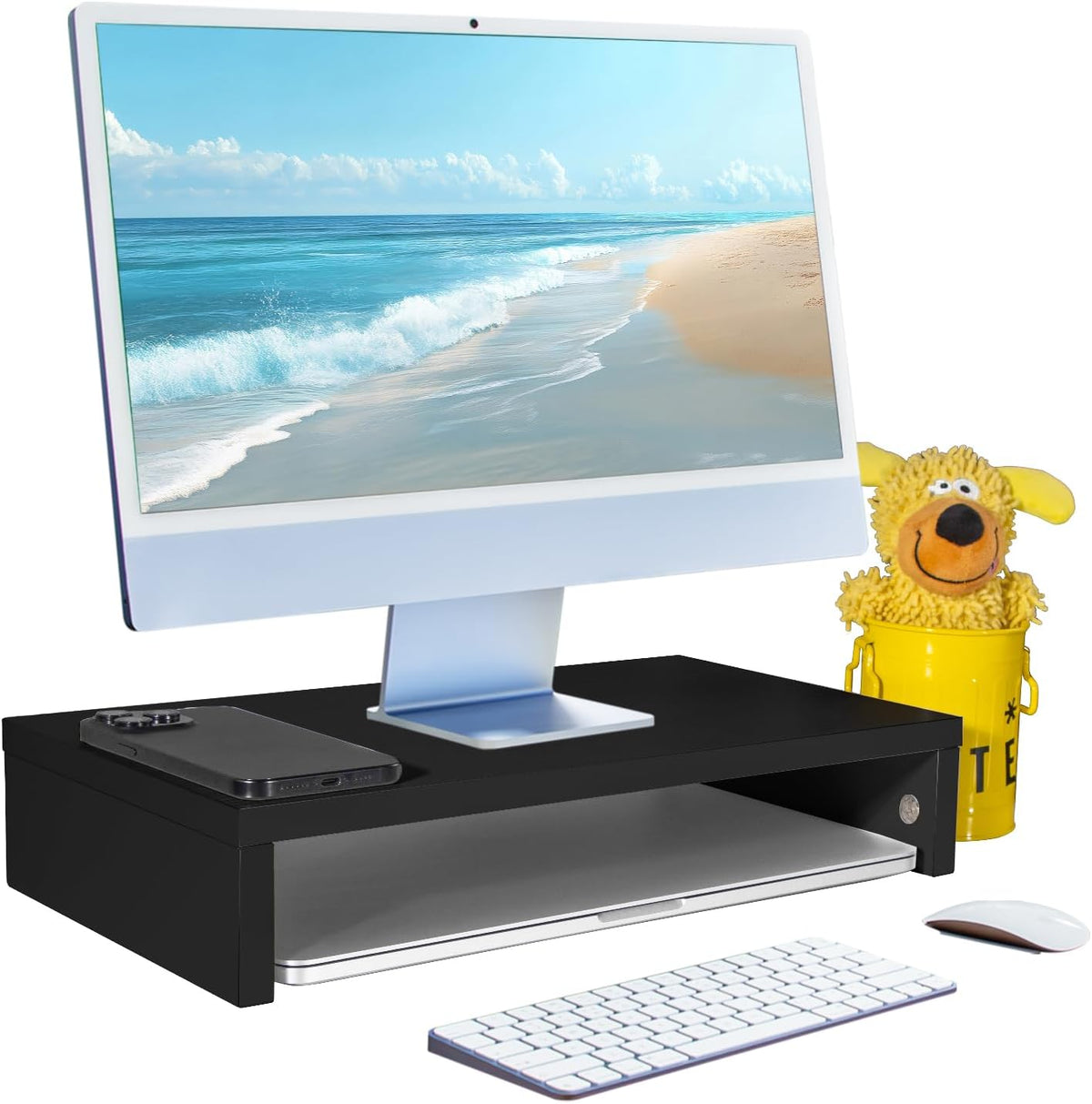 Monitor Stand Riser, Computer Stand, Desk Organizers and Accessories, Laptop Shelf Computer Monitor Riser with Storage for TV Screen PC Printer (Black-15.75inch)