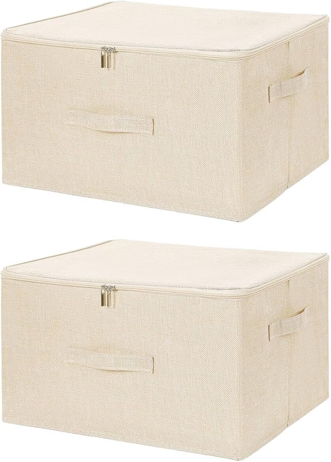 ANMINY 2PCS Storage Bins with Zipper Lids 36 Qt Lidded Fabric Storage Boxes