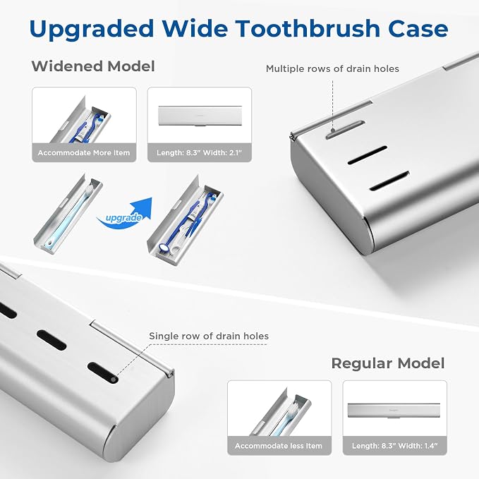 2 Pack Wider Aluminum Toothbrush Travel Case, Portable Travel Toothbrush Holder