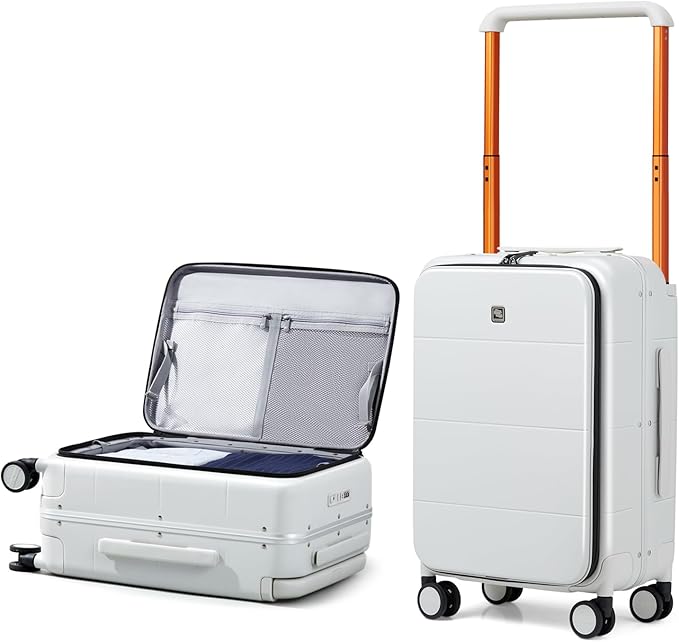 Hanke Top Opening Carry On Luggage, 20 Inch Zipperless Aluminum Frame Wide