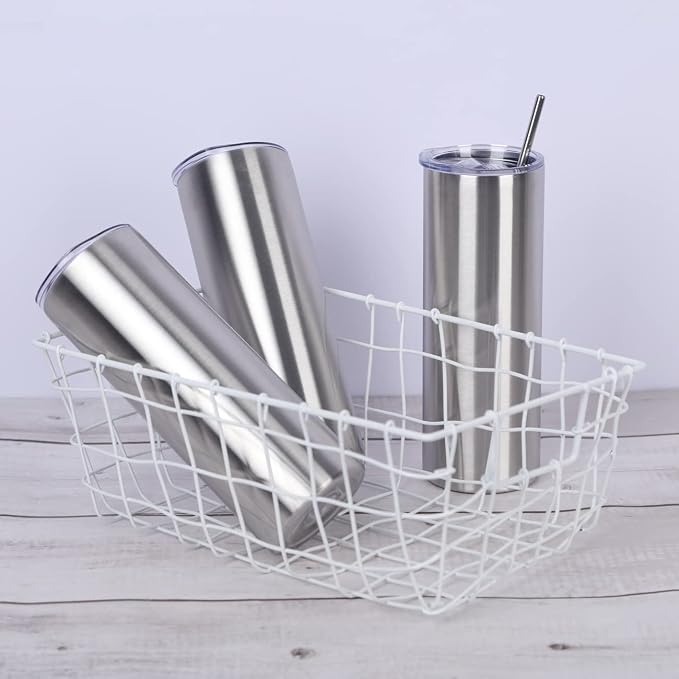 4 Pack 20 Oz Straight Skinny Tumblers,Individually Gift Boxed Stainless Steel Slim Skinny Tumbler Set Bulk, 20 Oz Insulated Slim Thin Travel Tumbler Cup for Diy, Silver