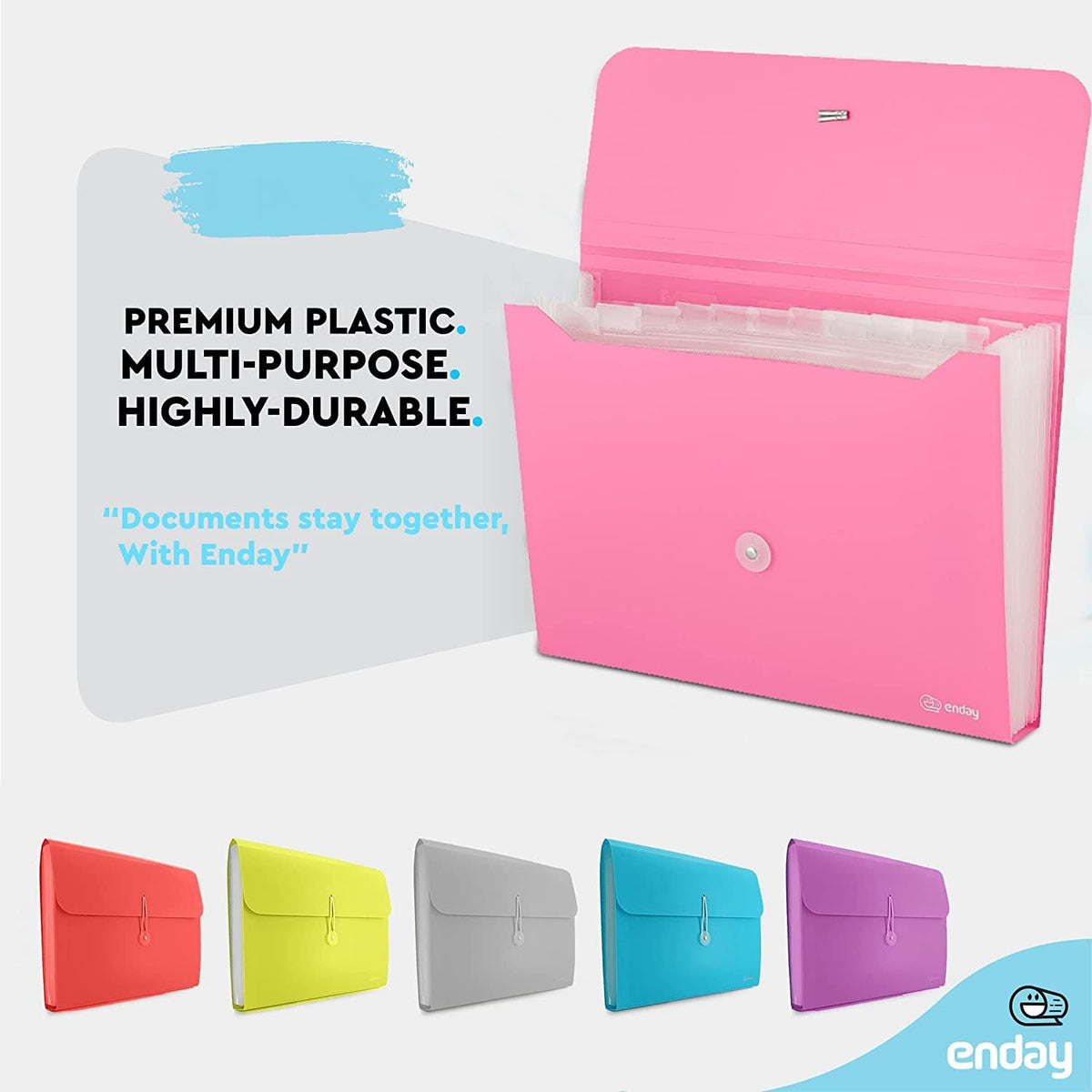 Accordion File Organizer, 13 Pocket Expanding File & Cover Folder with Labels, Plastic Portable Desktop Supplies Letter A4 Paper in Purple, Pink, Red, Multicolor, (3 Pack) – by Enday