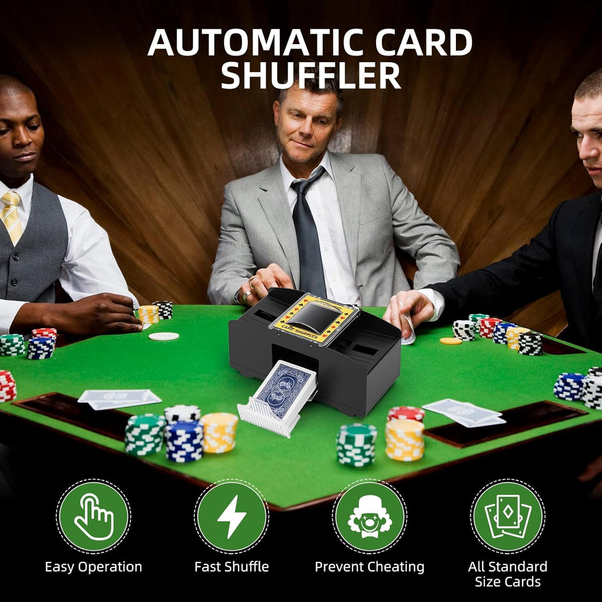 Automatic Card Shuffler 1/2/4/6 Decks,Battery Operated Electric Playing Card Shuffler for UNO,Casino Card Game,Poker,Phase 10,Blackjack,Texas Hold'em,Home Card Games
