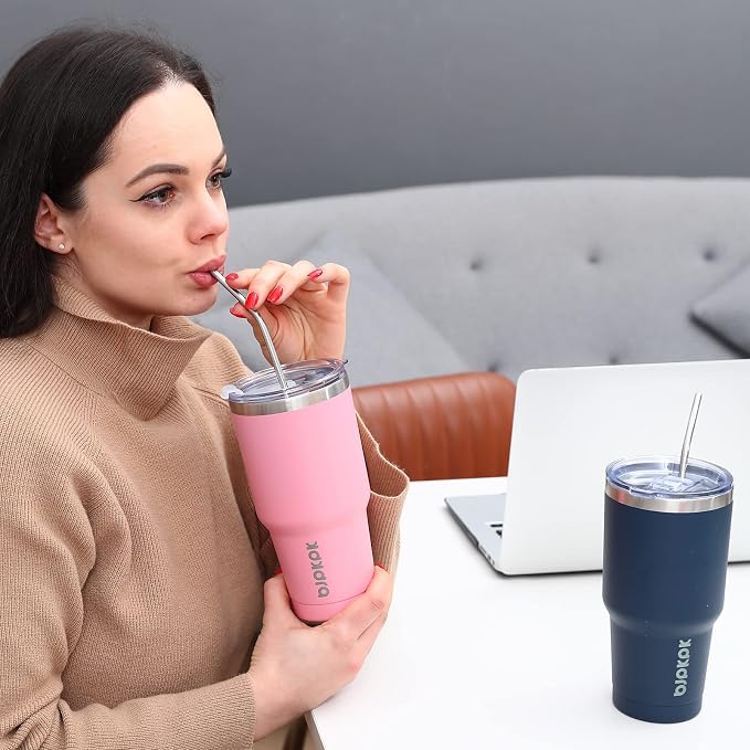 BJPKPK 30oz Tumbler Stainless Steel Double Wall Vacuum Insulated Mug with Straw and Lid for Women and Men,Lavender Green