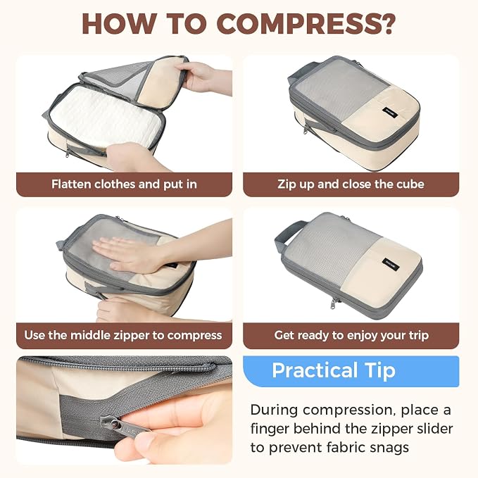 BAGAIL 6 Set/4 Set Lightweight Compression Packing Cubes