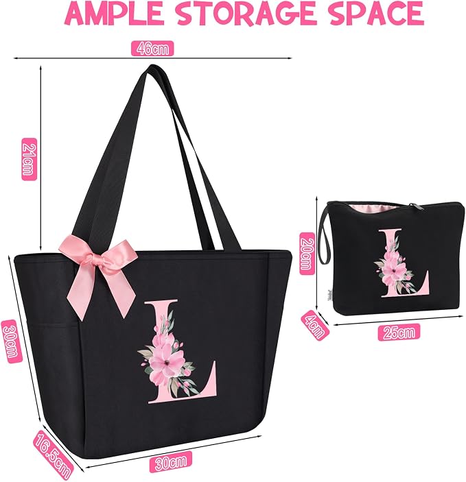 Vavabox Tote Bag, A-Z Initial Monogrammed Waterproof Tote Bag, Bridesmaid Gifts