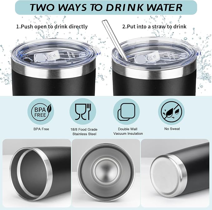 20oz Tumbler with Straw and Brush, Stainless Steel Vacuum Insulated tumbler