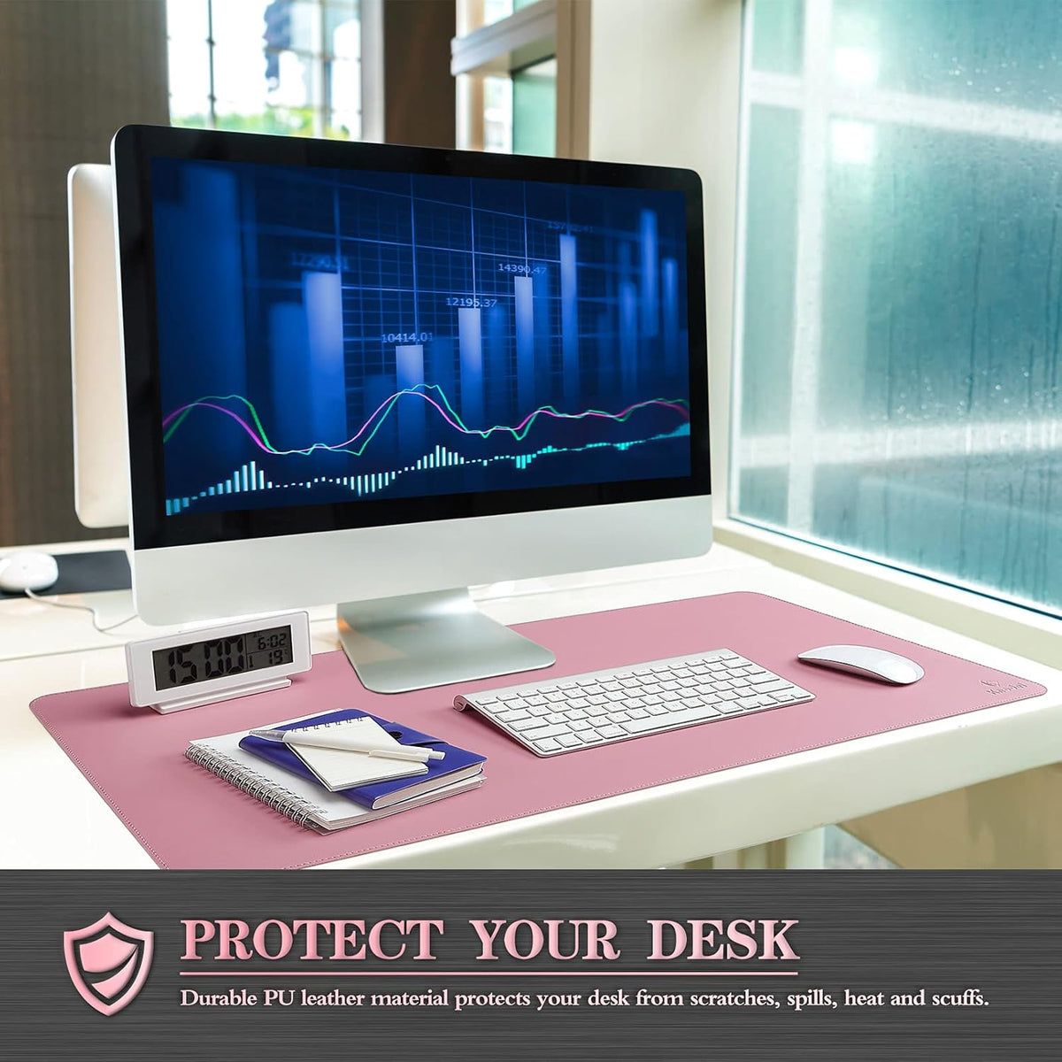 K KNODEL Desk Mat, Blotter, Dual-Sided Office Desk Pad, Waterproof Desk Mat for Desktop, Desk Blotters, PVC Leather Pad Protector (Purple, 35.4" x 17")