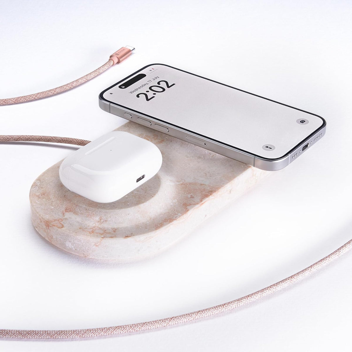 Einova Dual Classic Stone – Dual Wireless Charging Pad in Genuine Marble, Designed in Italy, Qi Certified, for Smartphones, Wireless Earbuds & More – Cream Marble
