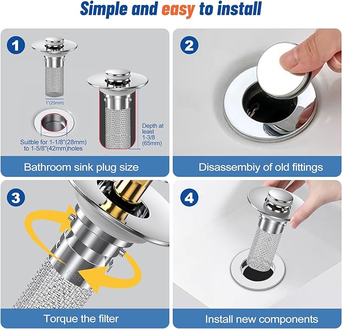 2024 New Pop Up Bathroom Sink Drain Strainer Hair Catcher, Sink Drain Stopper