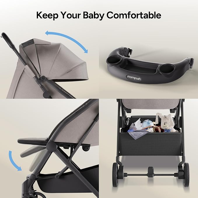 Mompush Lithe V2 Lightweight Travel Stroller, Compact Foldable Baby Stroller