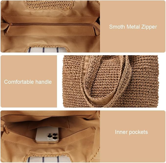 Straw Beach Bags for Women Woven Beach Tote Bag Casual Boho Large Shoulder