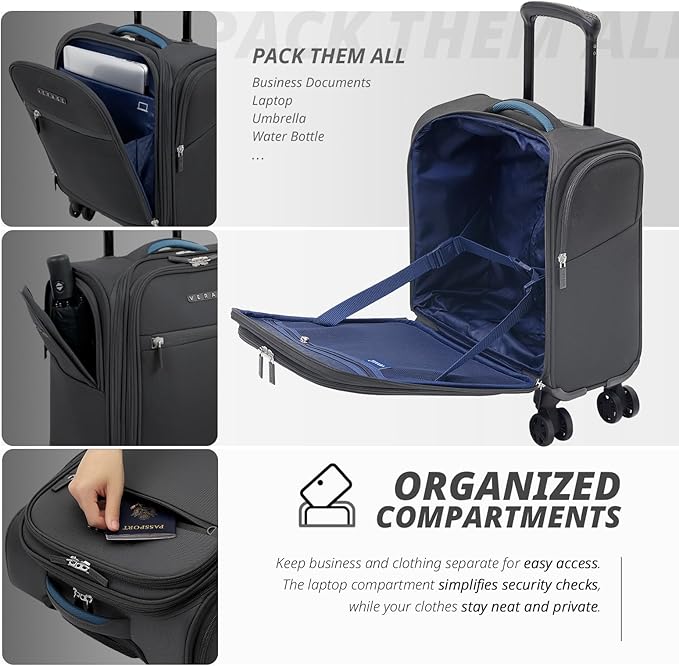 Verage Under Seat Luggage with Wheels, Softside Small Suitcase Spinner Carry On