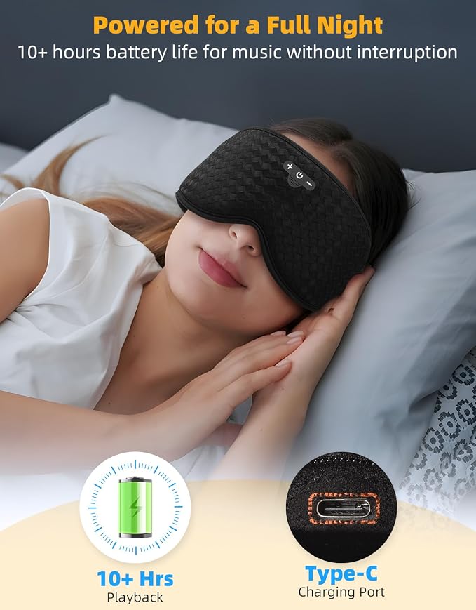 3D Contoured Sleep Mask with Bluetooth Headphones, Adjustable Blackout Sleeping