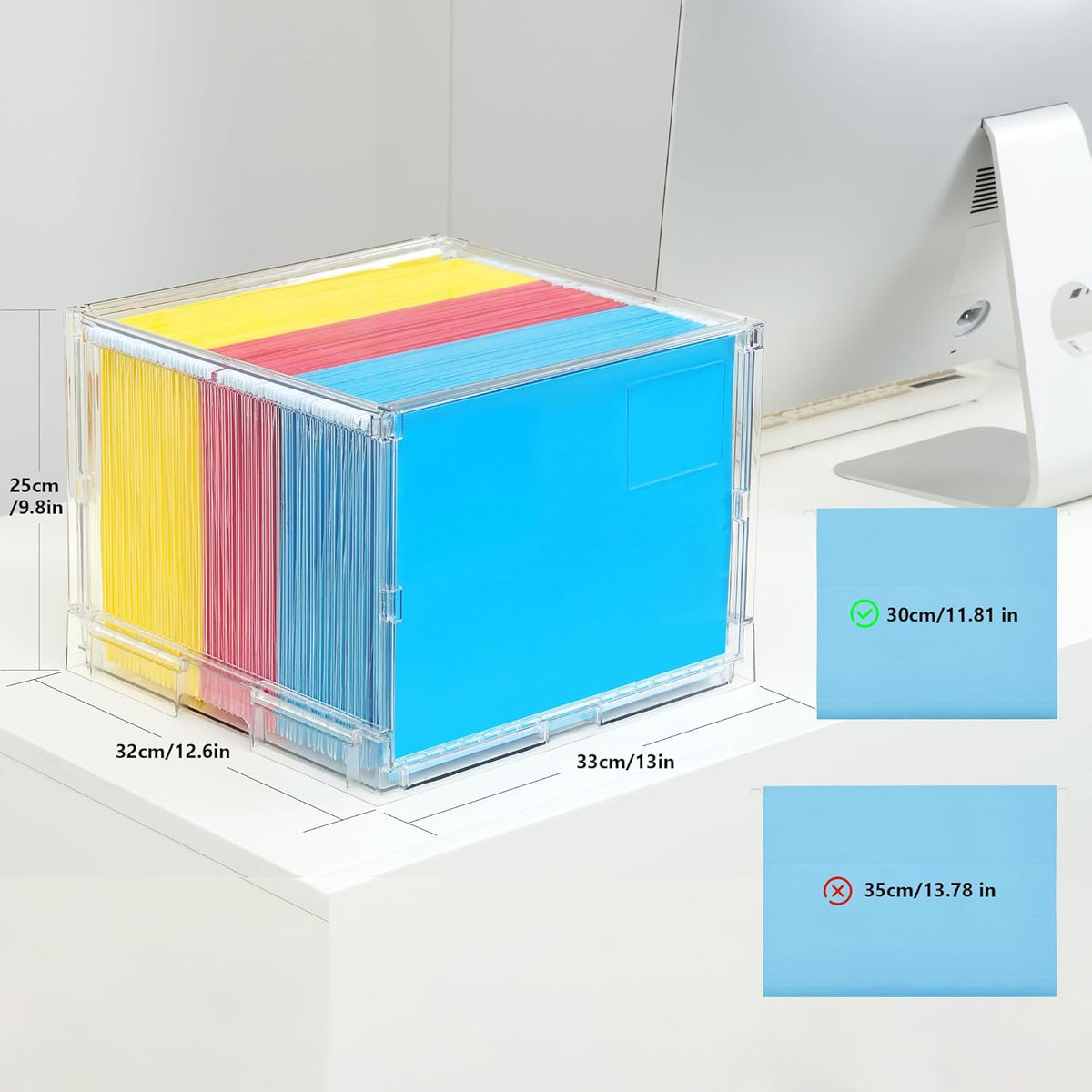 MUKAI File Organizer Box with Lid, Collapsible File Folder Organizer with Slide, Hanging File Folder Box, for Office Document Storage with Desktop organizer (2)