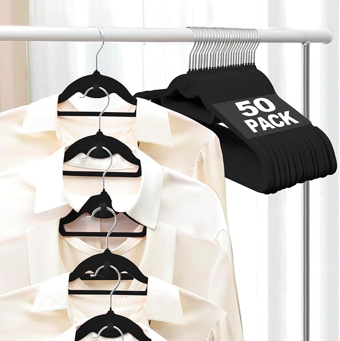 Velvet Felt Stackable Hangers 50 Pack, Non Slip,