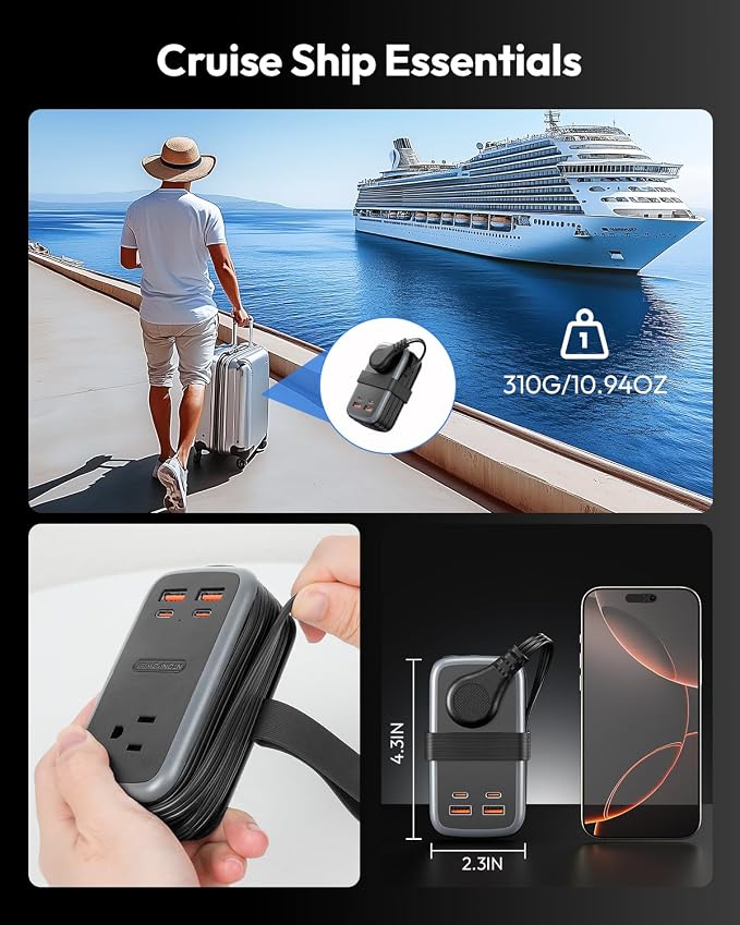 NTONPOWER GAN Ultra 65W USB Fast Charging Station, 7 in 1 Travel Power Strip