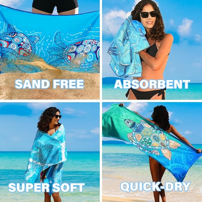 Widdonen Lightweight Thin Microfiber Beach Towel Sand Free Quick Dry Absorbent Compact Soft Pool Swim Travel Towels Extra Large Oversized Beach Accessories Packable Essentials Stuff Gifts for Adult