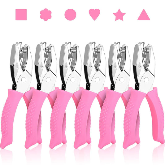 6-Pack Craft Hole Punchers Set - 1/4 Inch Hole Punch for Paper, Binder & Scrapbooking | Circle, Heart, Star, Triangle Shapes | Soft-Grip Handles, Auto Paper Chip Collector, Lightweight