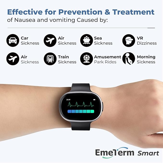 EmeTerm Smart FDA-Cleared Anti-Nausea Wristwatch Touchscreen IP67 Waterproof