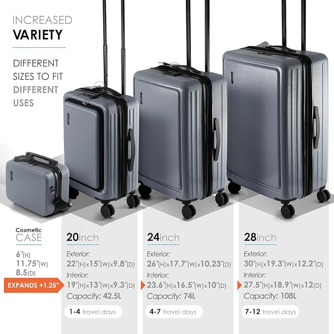 Hard Shell Luggage Sets with Spinner Wheels 4 Piece, Expandable Large Suitcases