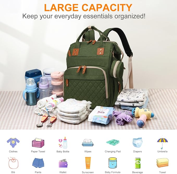 Diaper Bag with Changing Station, Waterproof 3 in 1 Baby Diaper Backpack with