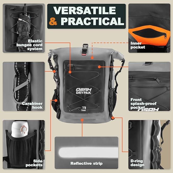 Waterproof Backpack Dry Bag 35L/55L/85L – Heavy Duty Roll-Top Hiking Backpack