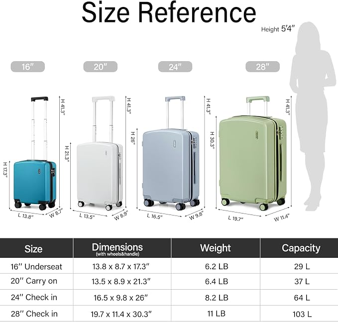 Hanke 16 Inch Underseat Carry On Luggage, Airline-Approved Hard Shell Small