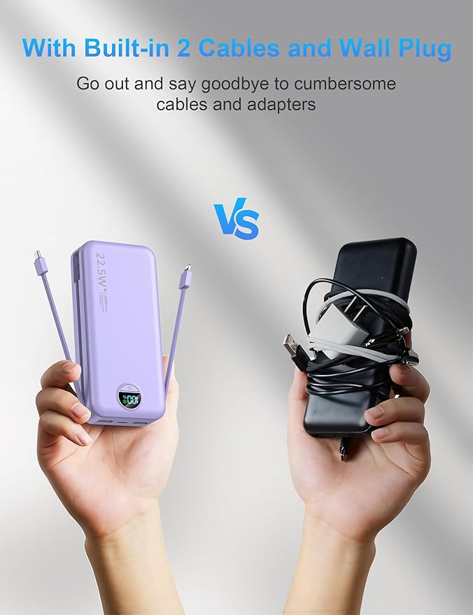 Portable Charger with Wall Plug, 20000mAh USB C Power Bank Fast Charging