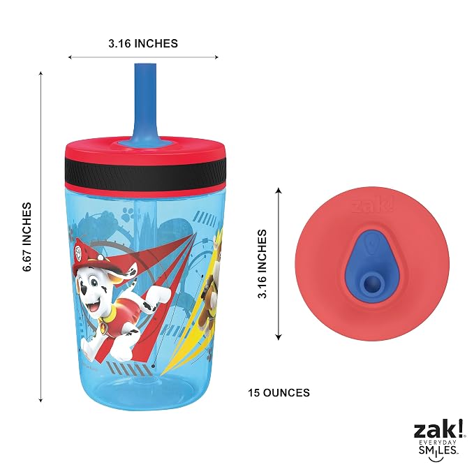 Zak Designs Kelso Tumbler 15 oz Set (Paw Patrol - Chase & Marshall 2pc Set) Toddlers Cups Leak-Proof Screw-On Lid with Straw Made of Durable Plastic and Silicone, Perfect Cup for Kids