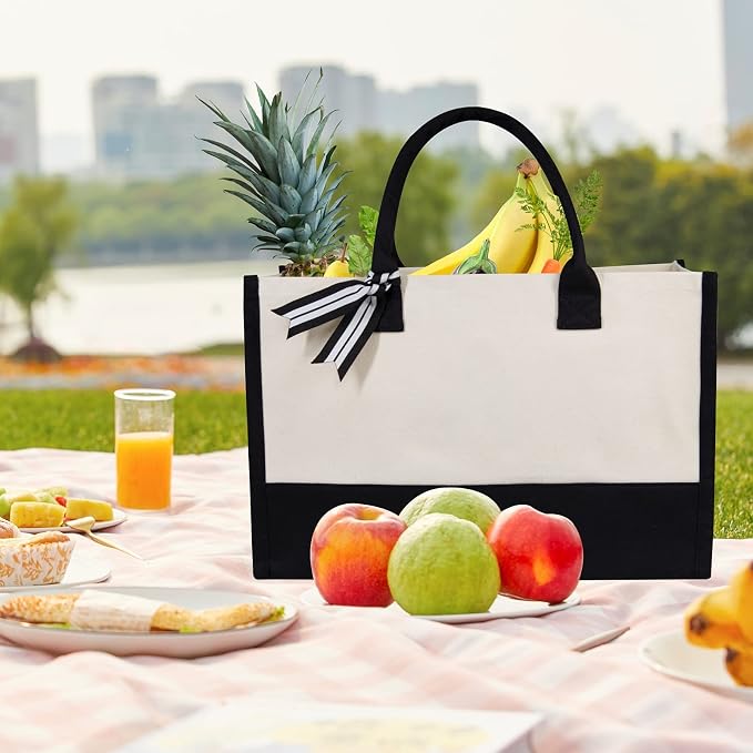 TOPDesign Classic White & Black Cotton Canvas Tote Bag, DIY Your Creativ Designs