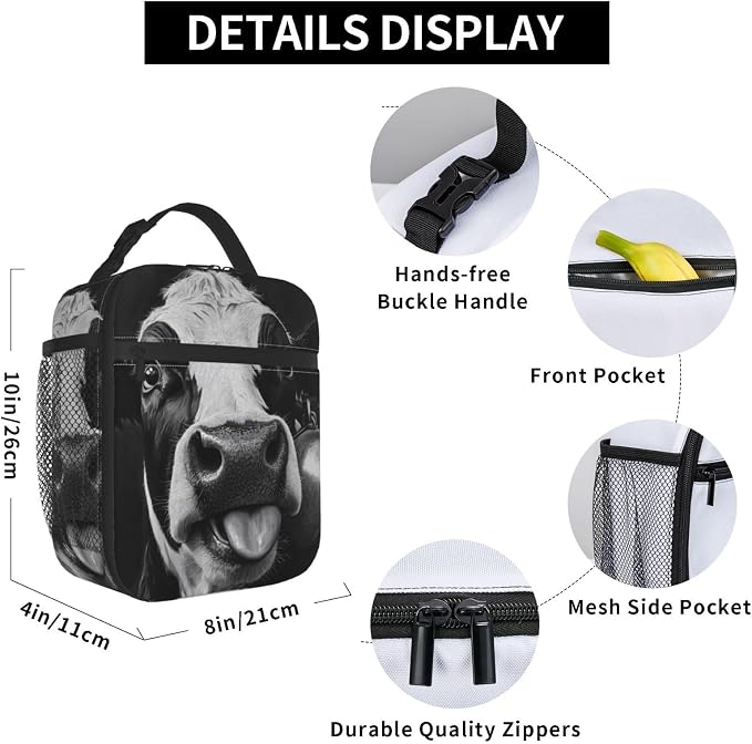 Cow Insulated Lunch Box for Women Men Cow Lunch Bag for Travel, or Fishing