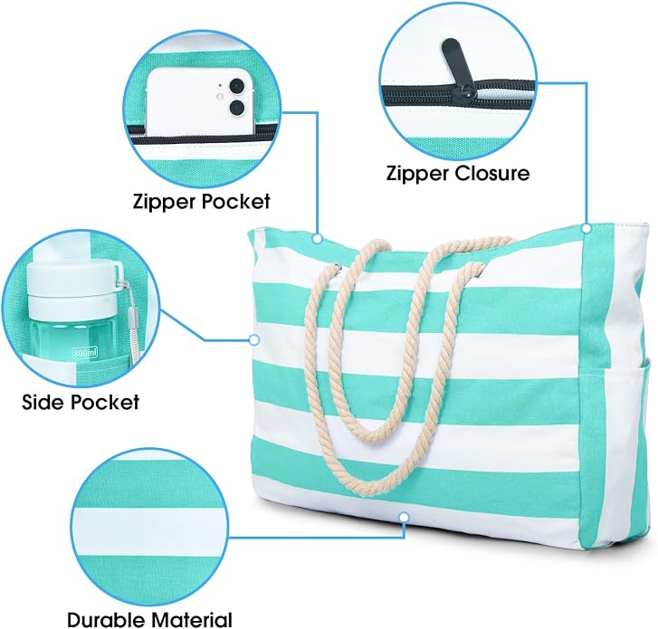 Becokan Beach Bags for Women Large Waterproof Beach Tote Bag Zipper Beach Bags