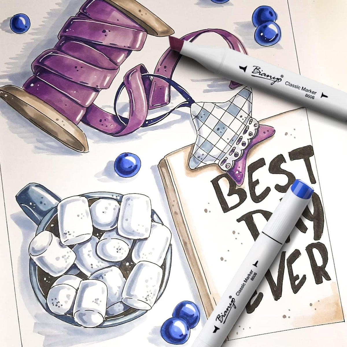 Bianyo 72 Colors Alcohol Markers Set, Dual Tip Art Markers with Bullet & Chisel Tips, Black Case with Customizable Card – Ideal for Coloring, Drawing, and Sketching as Thanksgiving & Christmas Gifts