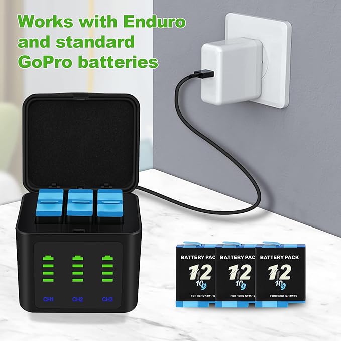 Battery Charger Kits for GoPro Hero 12 11 10 9 Black