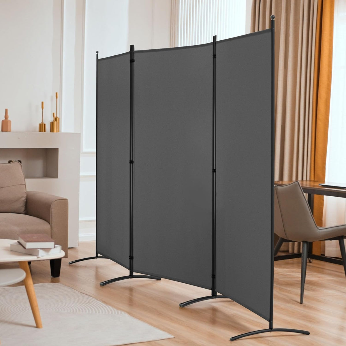 Spurgehom 3 Panel Room Divider Folding Partition Privacy Screens, Freestanding Fabric Room Panel Portable Room Partition Wall Dividers for Home Office Restaurant, 102" W X 71" H (Grey)