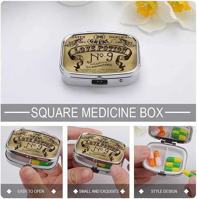 Metal 2 Compartment Pill Organizer Travel Friendly Portable Compact Pill Box