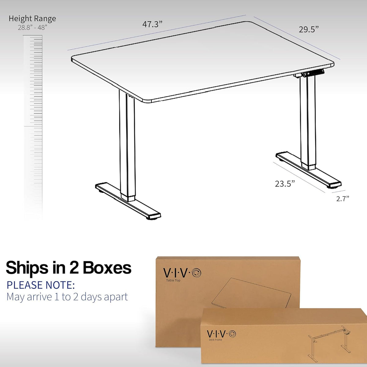 VIVO Electric 48 x 30 in Standing Desk, Memory Height Adjustment, 1B Series, One-Piece White Top, Black Frame, DESK-KIT-1B5W