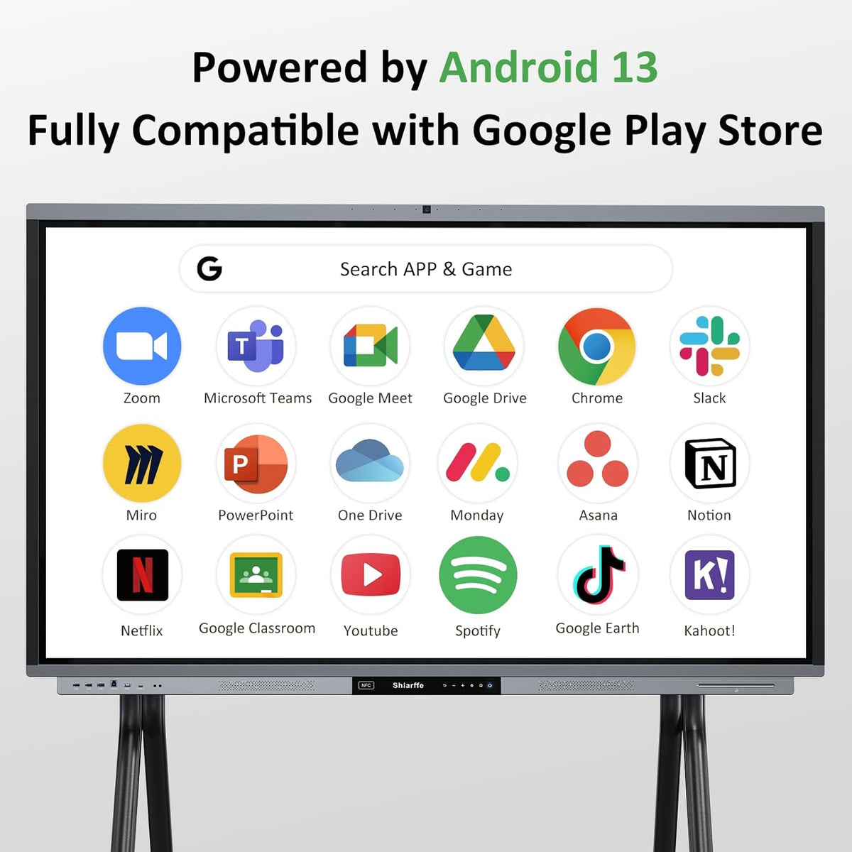 Shiarffe R9 4K 65" Smart Board, Flagship CPU 16 GB RAM + 256 GB ROM, Compatible with Google Play Store, OTA Software Updates, Smartboard for Classroom Office Hybrid Work