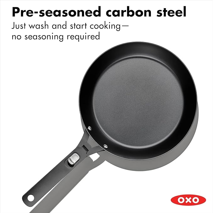 OXO Outdoor Pre-Seasoned Carbon Steel 10" Frying Pan Skillet, Detachable Handle