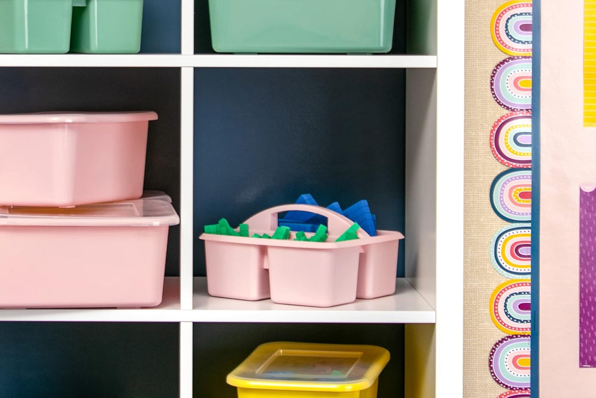 Teacher Created Resources Light Pink Portable Plastic Storage Caddy 6-Pack for Classrooms, Kids Room, and Office Organization, 3 Compartments