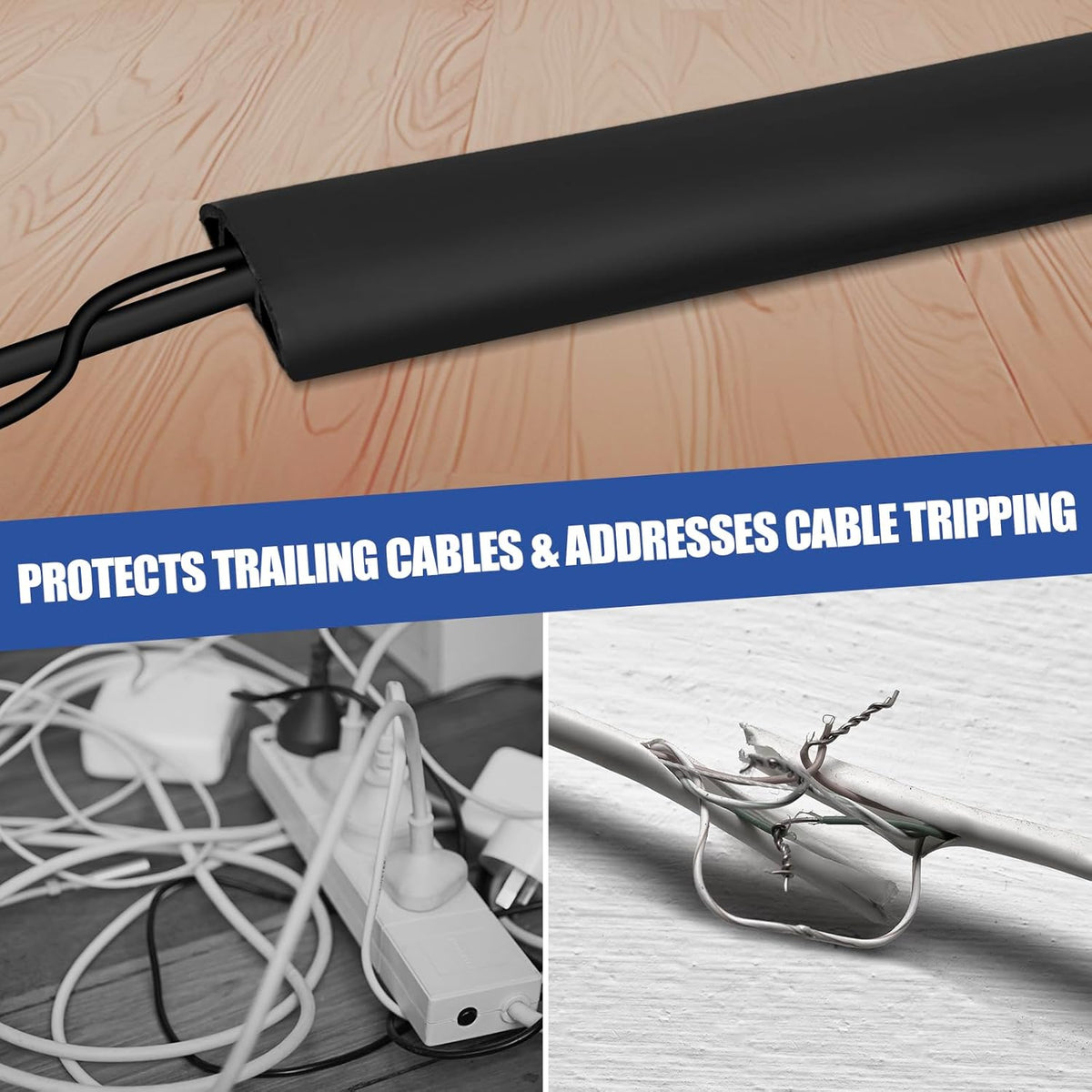 Floor Cord Cover Self Adhesive Cord Hider,20FT Cable Management, Extension Strip Protector for Wires, Prevent Cable Trips for Offices, Gyms, Exhibitions Cavity:0.39"(W) x 0.27"(H) Black