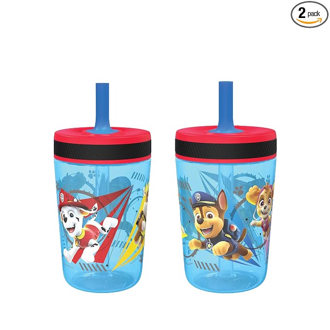 Zak Designs Kelso Tumbler 15 oz Set (Paw Patrol - Chase & Marshall 2pc Set) Toddlers Cups Leak-Proof Screw-On Lid with Straw Made of Durable Plastic and Silicone, Perfect Cup for Kids