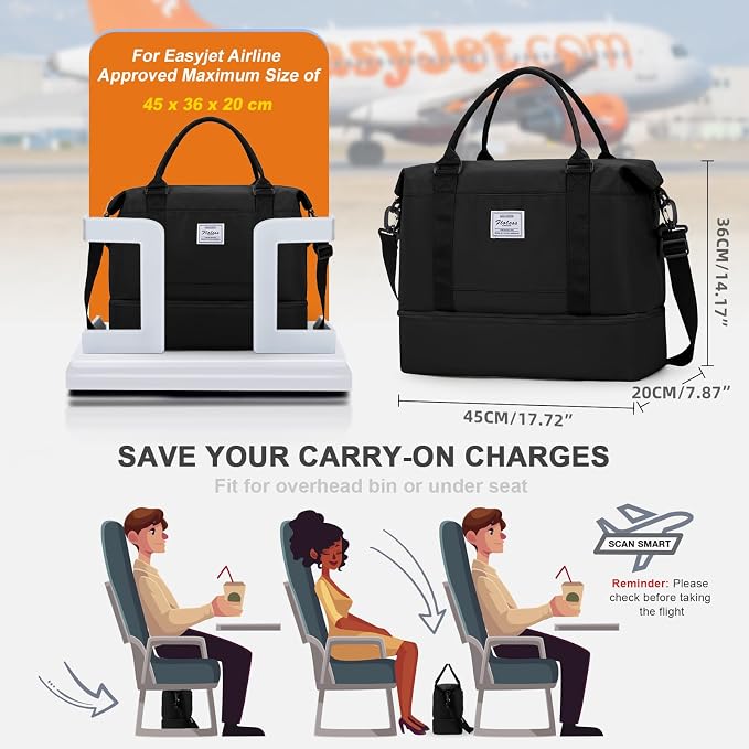 Travel Duffel Bag, Sports Tote Gym Bag, Shoulder Weekender Overnight Bag