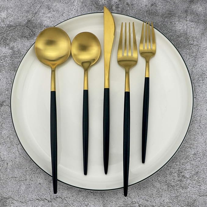 Gugrida 5-Piece 18/10 Stainless Steel Matte Gold Silverware Set, Kitchen
