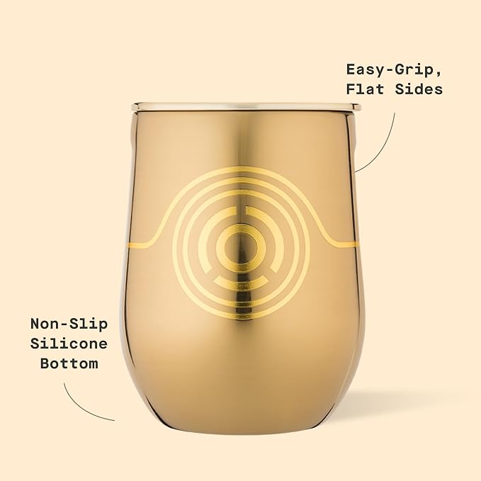 Corkcicle Stemless Insulated Wine Glass Tumbler - Beverages Cold 6 Hours & Hot 3 Hours - Stainless Steel - Easy-Grip - Summer Drinkware Gift - Keeps Drinks Ice - 12 oz - C-3PO