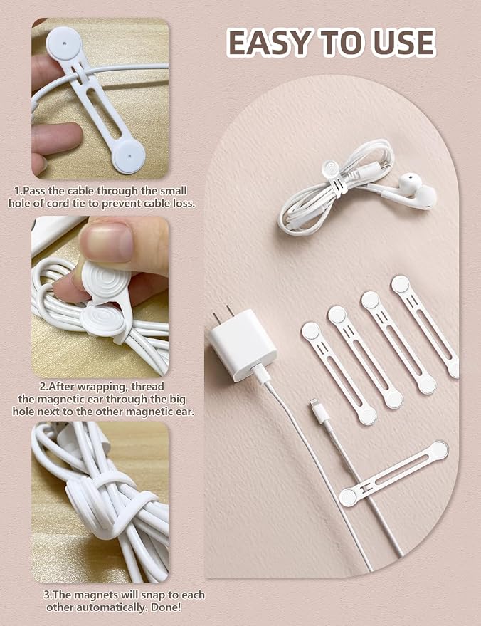 Reusable Silicone Magnetic Cord Ties