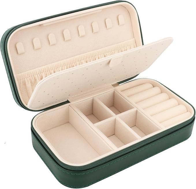 DesignSter Travel Jewelry Box, PU Leather Portable Jewelry Case, Small Jewelry