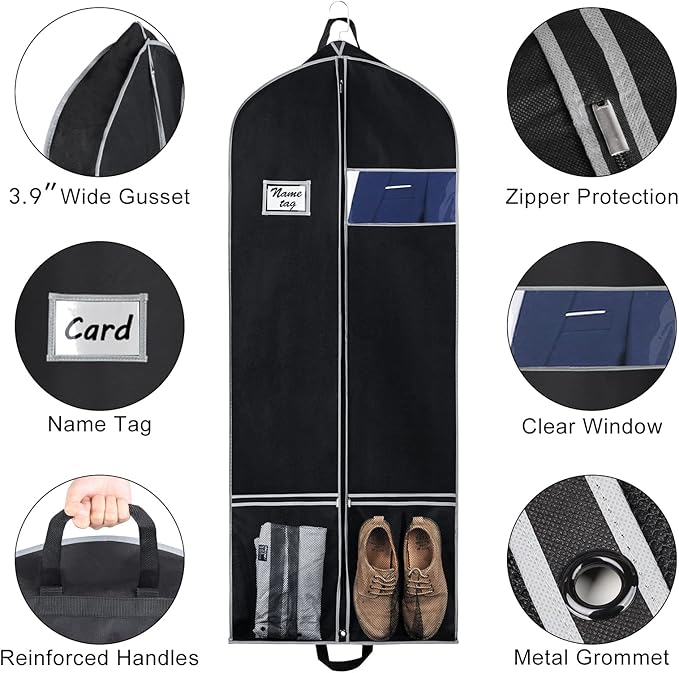Zilink Long Dress Garment Bags for Travel 60" Dress Suit Cover for Storage