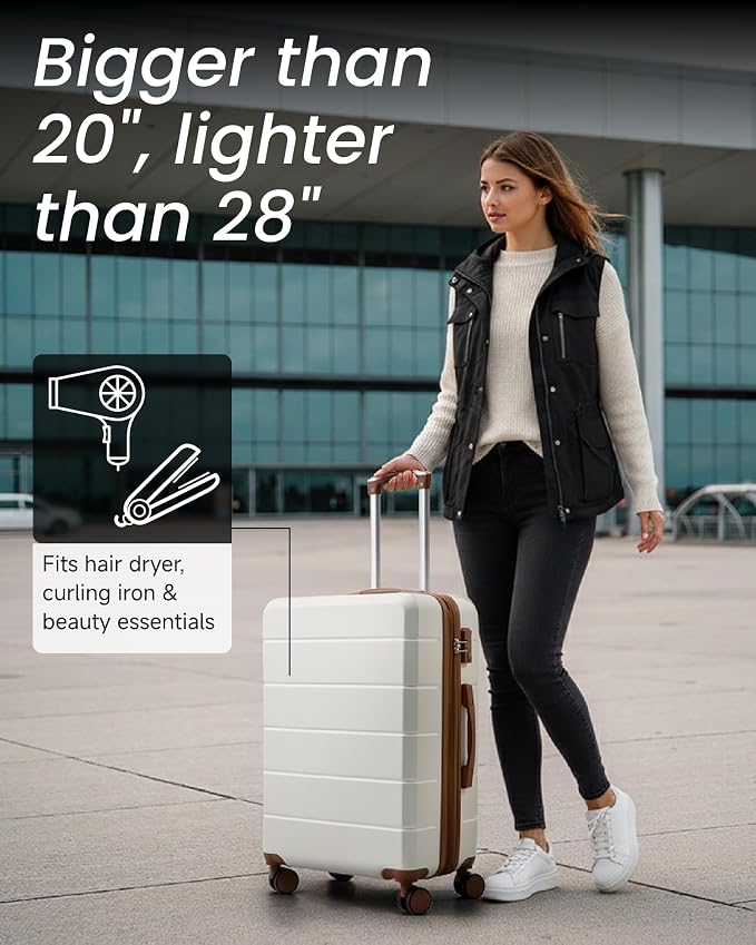 24 Inch Luggage with Spinner Wheels, Expandable Hardside Medium Checked Suitcase